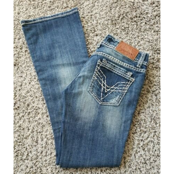 Vigoss Jeans The Dublin Boot 3/4 27x31 Low Rise Thick Stitch Distressed - Picture 1 of 12